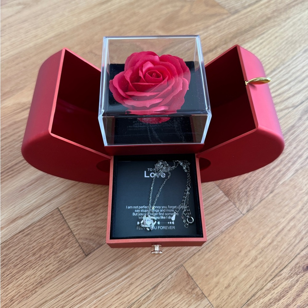 Gifts To My Love Necklace with Eternity Flower Red Rose Gift Box Set
